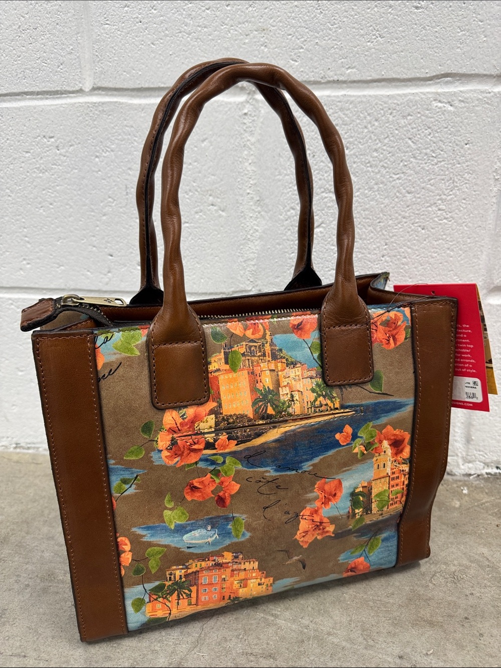 Patricia Nash Brown Floral Coastal Print Satchel